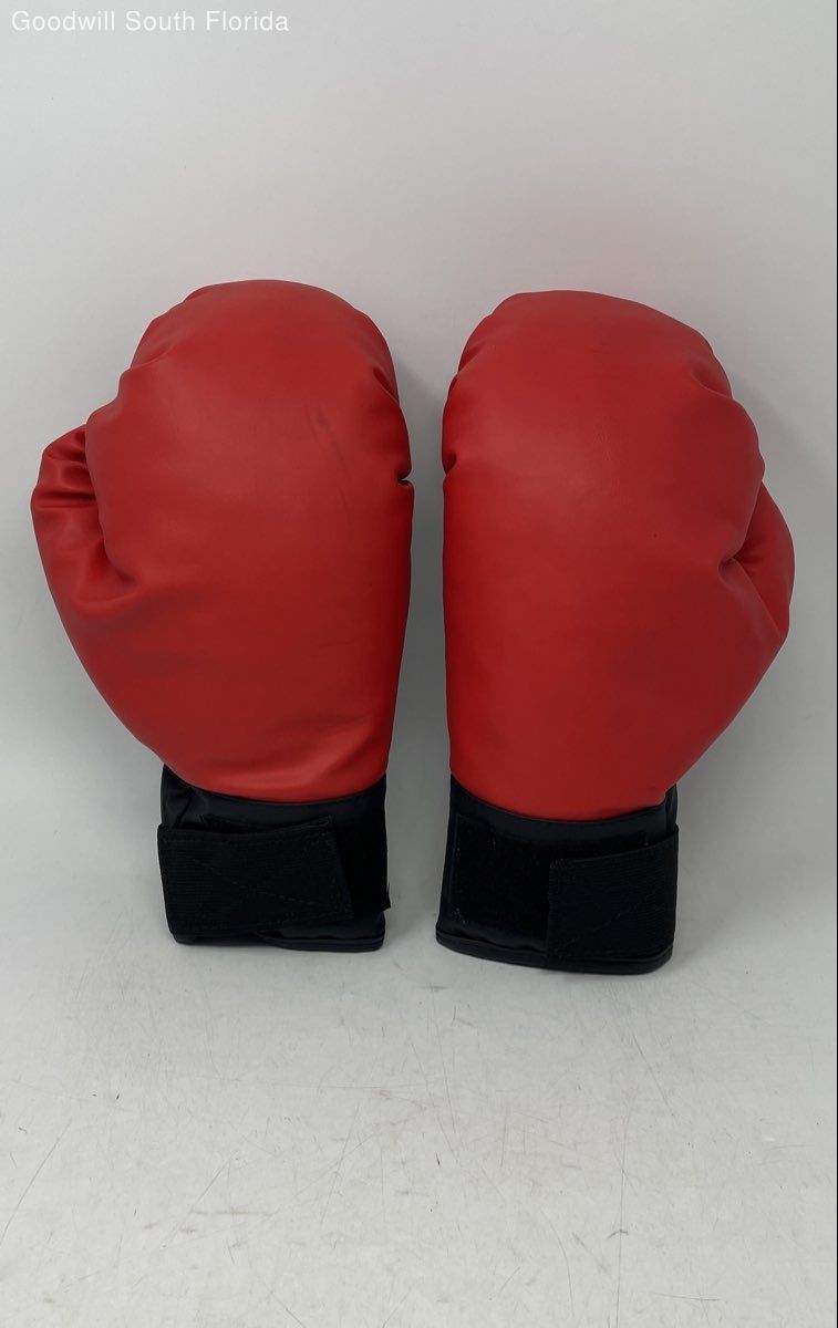 Red And Black Hook And Loop Adjustable Wrist Strap Bag Boxing Gloves Pair