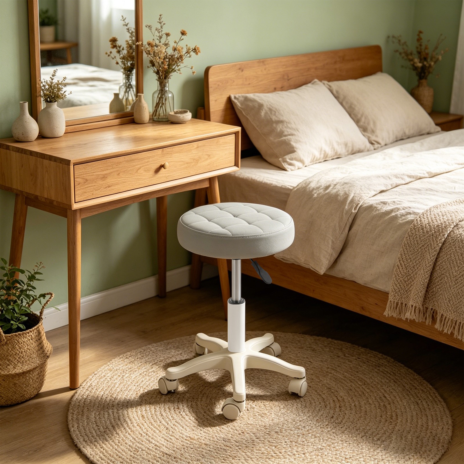 Light Grey Height Adjustable Bar Stool Round Rolling Stool Salon/Office Stool