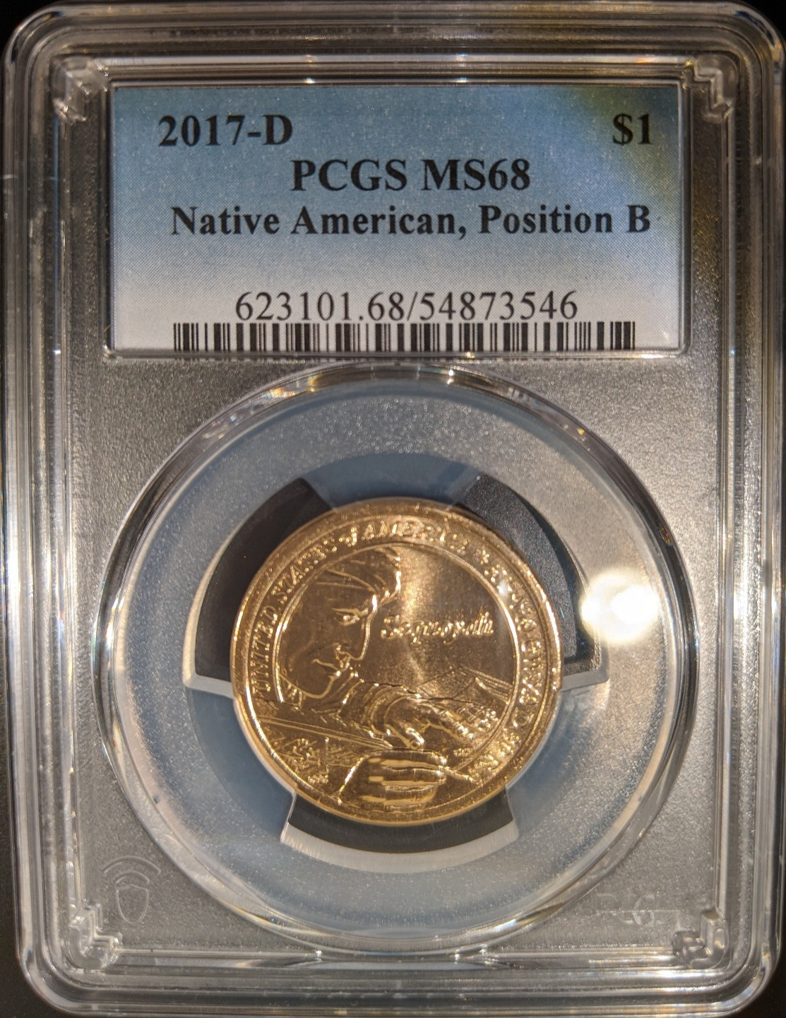 2017-d PCGS ms-68 Sacagawea Native American Dollar Seqioyah Pos B