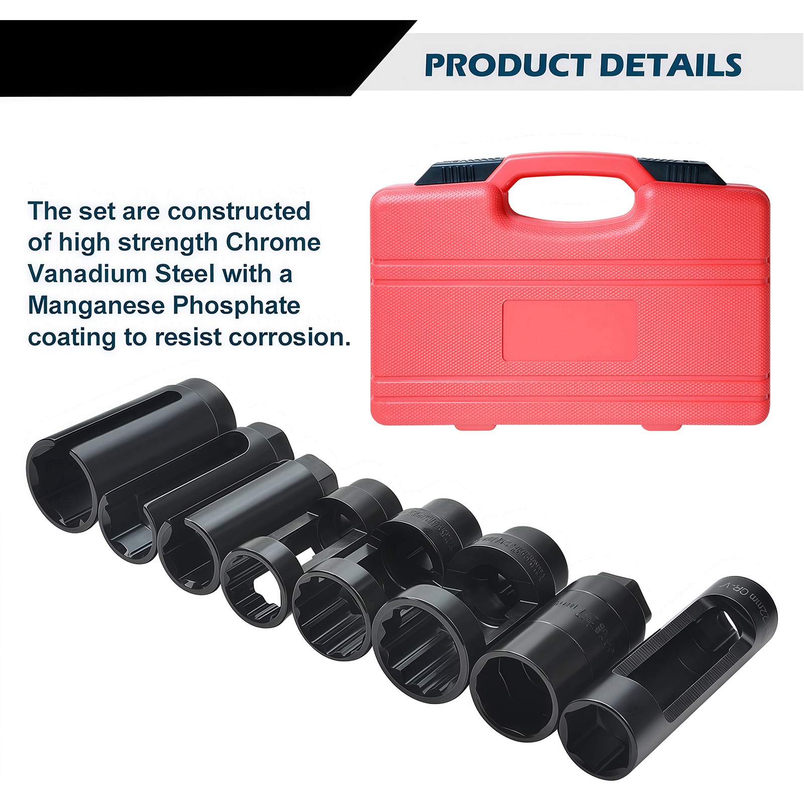 10pc O2 Oxygen Sensor Socket Wrench Removal Tool 3/8" 1/2" Drive x 7/8" 22mm Set