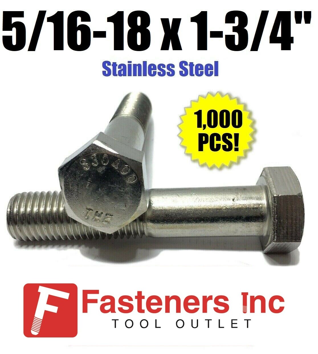 (Qty 1000) 5/16-18 x 1-3/4" Stainless Steel Hex Cap Screw / Bolt 18-8 / 304