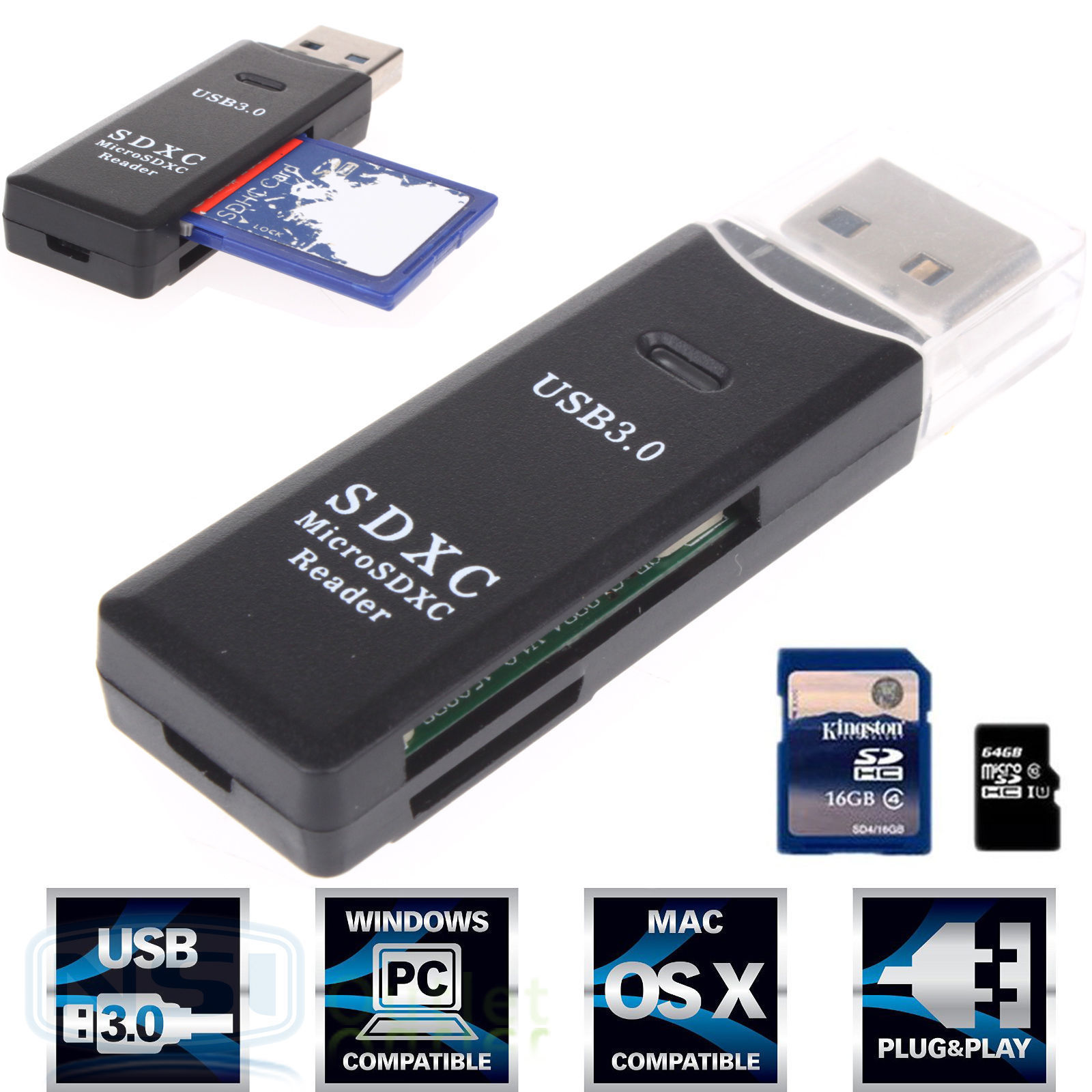 USB 3.0 High Speed Micro SD SDXC TF T-Flash Memory Card Reader 2 in 1 Adapter
