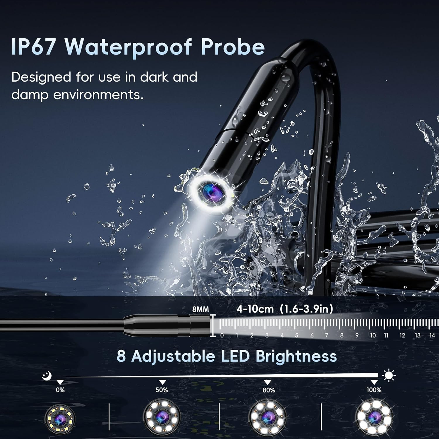 32.8FT Endoscope Camera with Light -IP67 Waterproof Borescope Inspection Camera