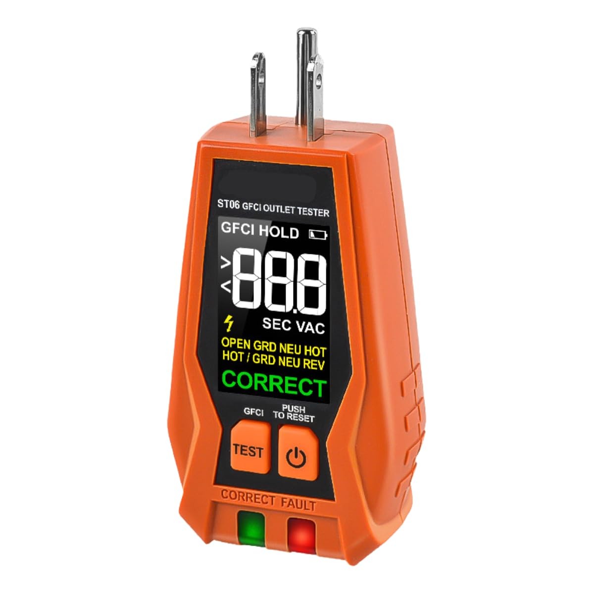ST06 GFCI Outlet Tester 120V AC Receptacle Voltage Tester w/ LCD & LED Display