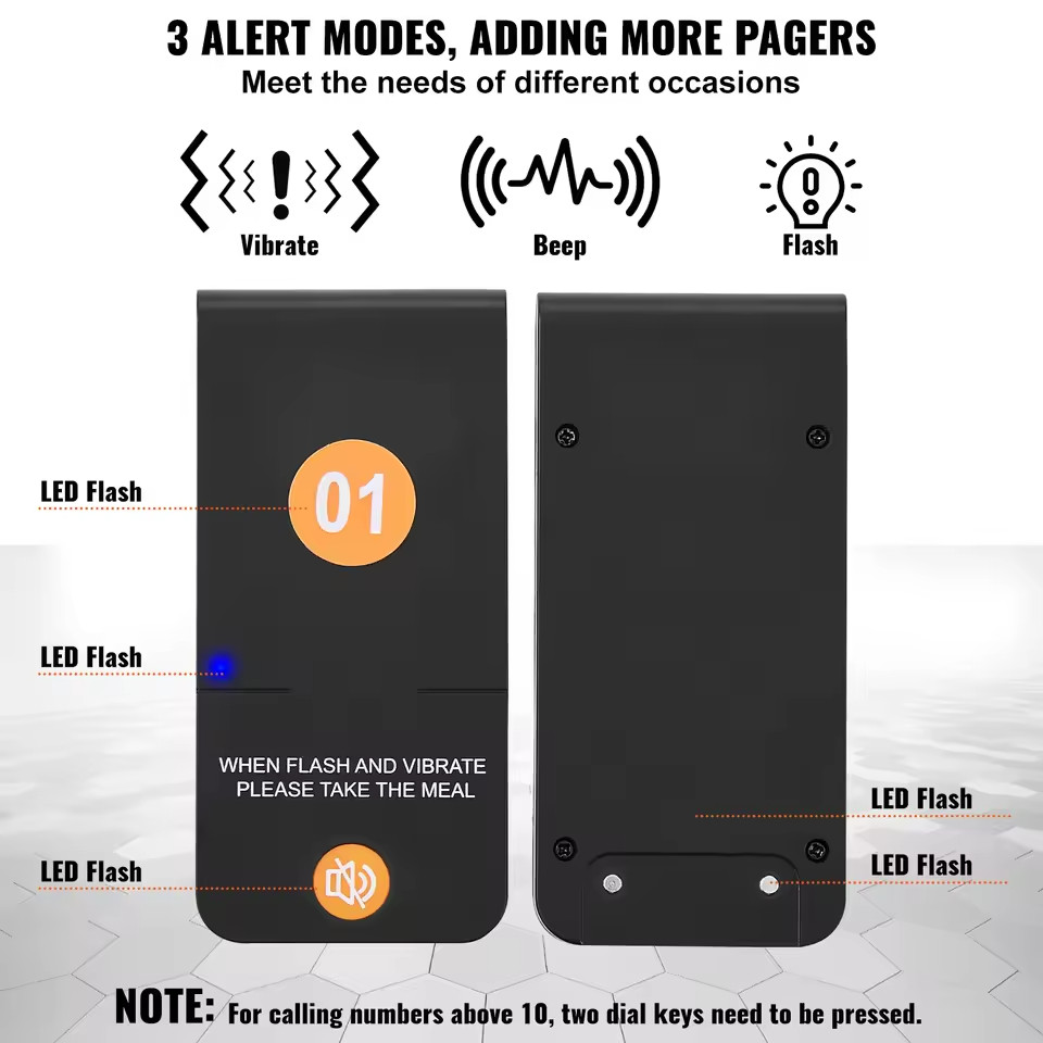 Restaurant Wireless Pager System 10 Beepers Guest Queuing Calling Touch Control
