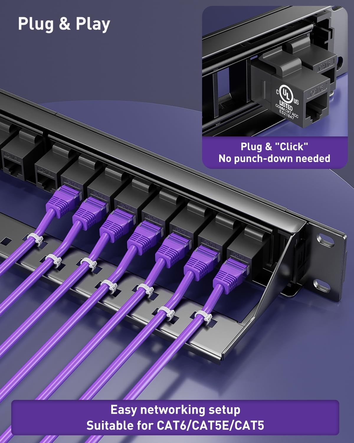 Keystone Patch Panel, with 25-Pack UL-Listed CAT6 Keystone Coupler