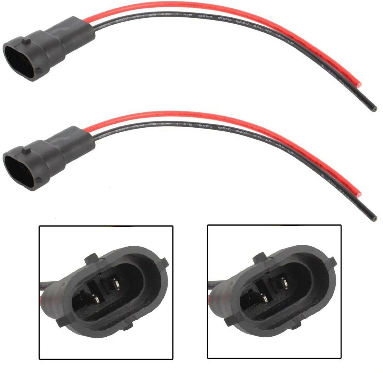 Wire Pigtail Male H11 Two Harness Head Light Low Beam Socket Connector Plug