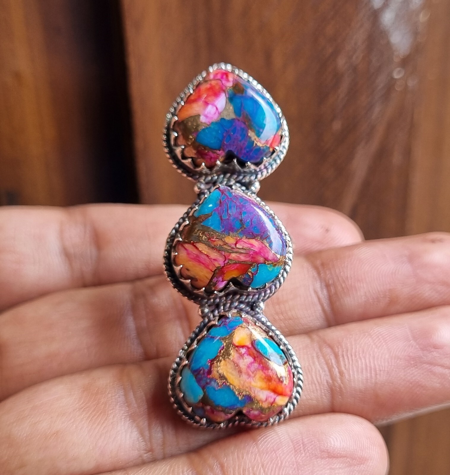 Pink Copper Turquoise Gemstone Ring 925 Sterling Silver Handmade Gift PG1358