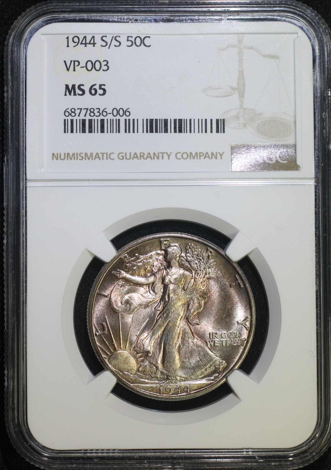 1944 S/S 50c VP-003 Walking Liberty Silver Half Dollar NGC MS65 Gem BU RPM