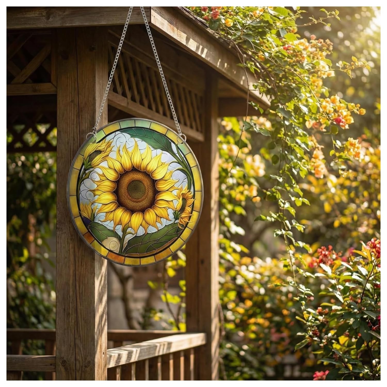 8" Sunflower Acrylic Window Hanging – Stained Glass Look Suncatcher with Suct...