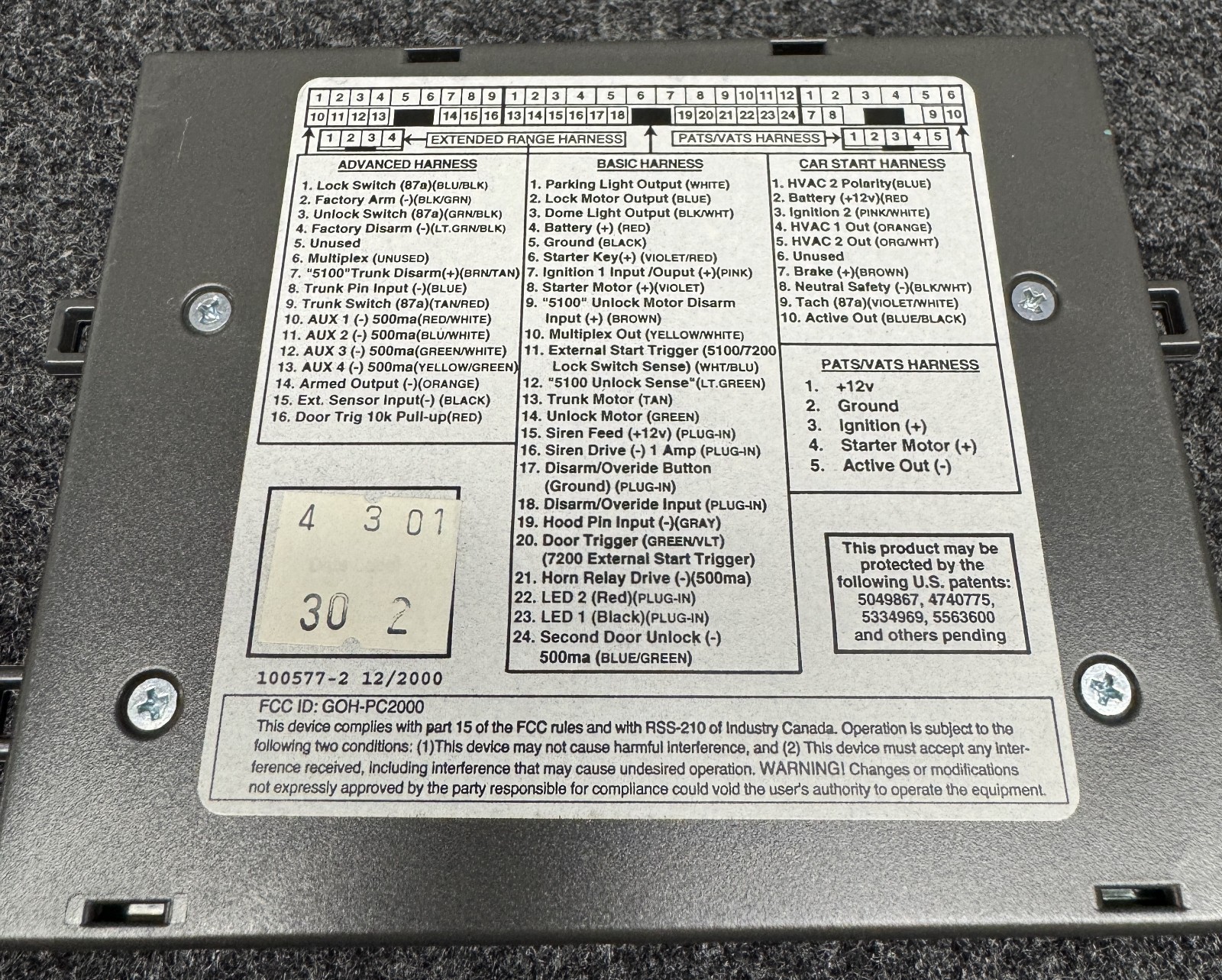 CODE ALARM POWER ELITE MODULE PC7600/CONTROL MODULE PC30/PCGEN/NEW-OLD INVENTORY