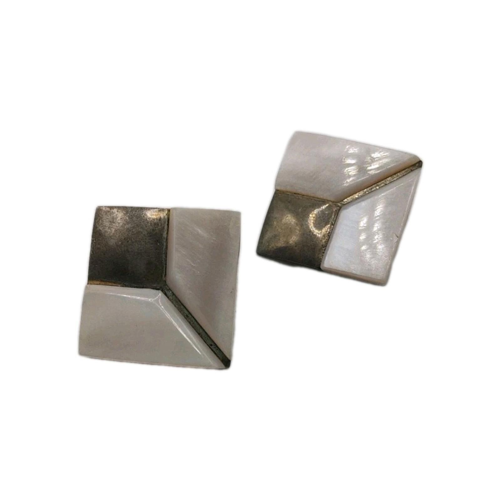 Vintage Taxco Mexico Pearl and Sterling Silver 925 Earrings Clip Ons Modern