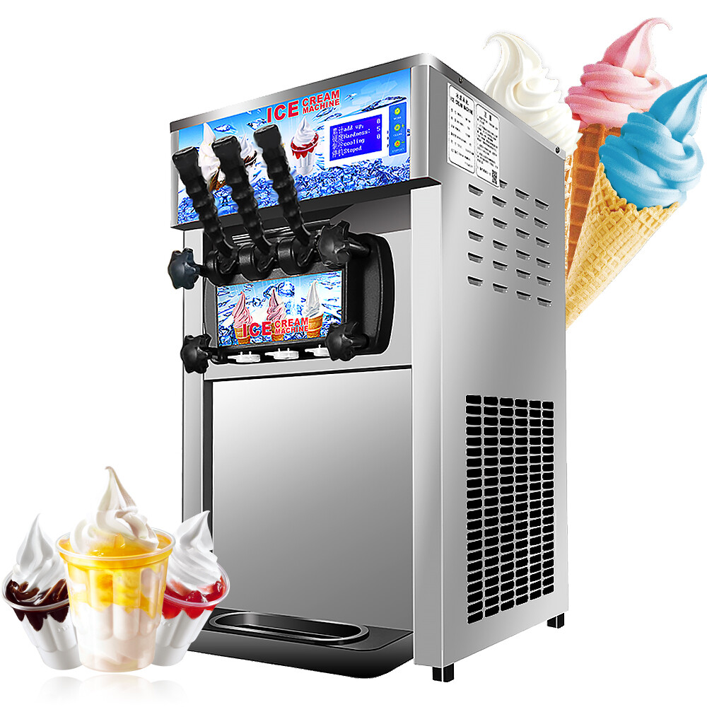 3 Flavor Commercial Automatic Frozen Yogurt Cooling Ice Cream Cone Maker Machine