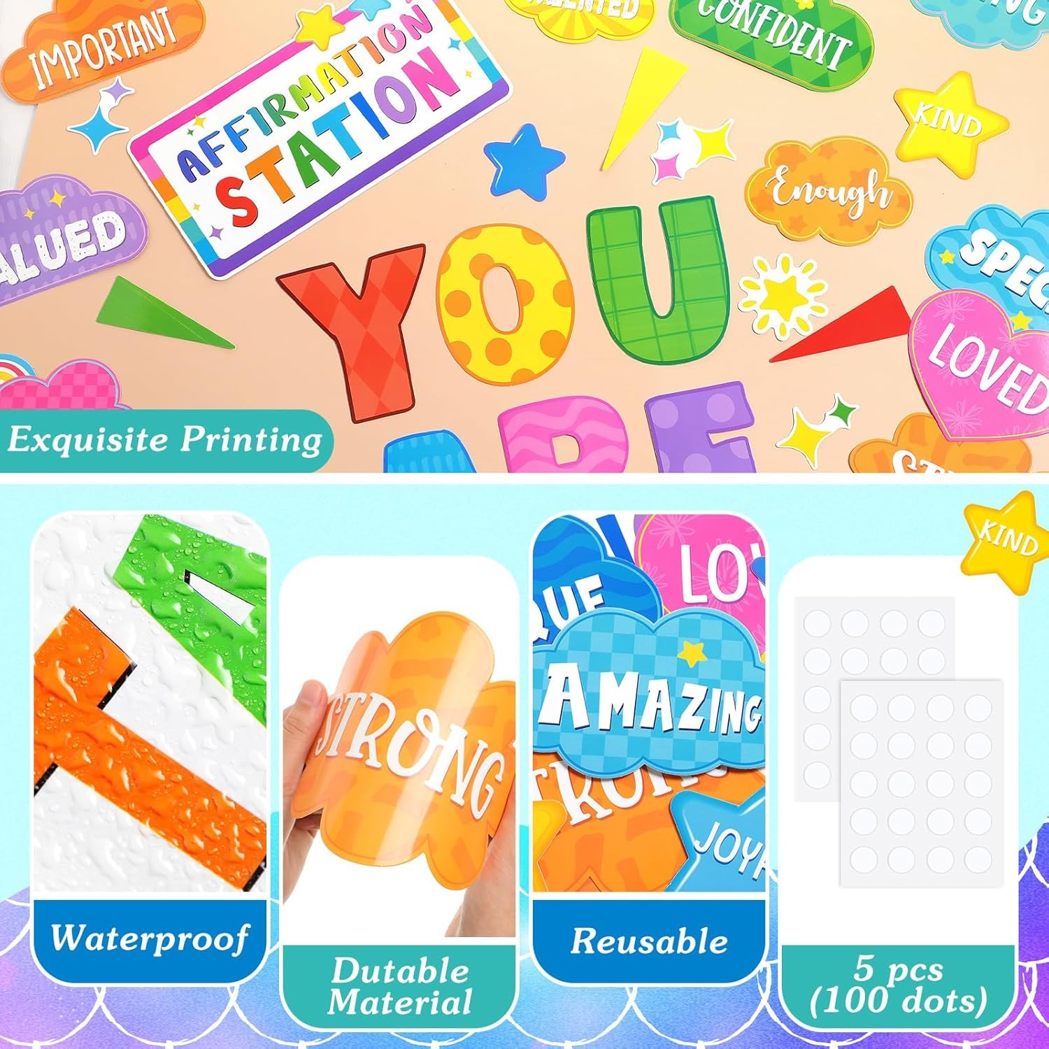 45pcs Bright Affirmation Station Bulletin Board Set Motivational [Multiple]