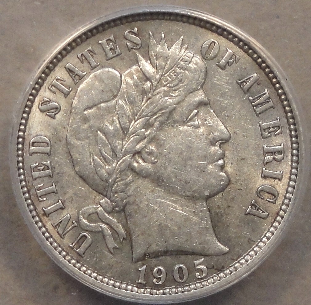 1905 Barber Dime 10c ANACS Certified AU58 2
