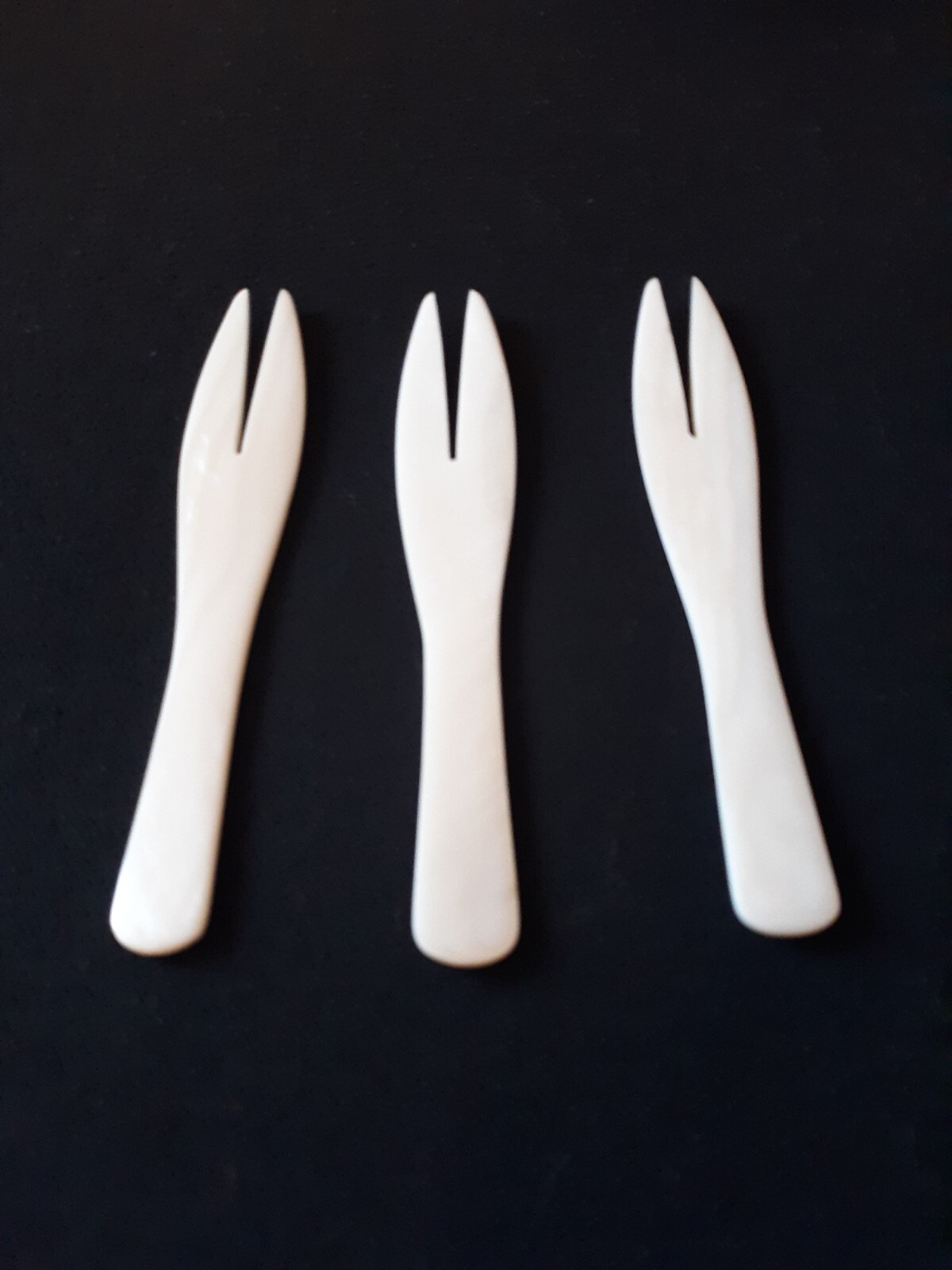 Three (3) Seashell Mother of Pearl Olive / Appetizer Forks - Great Condition