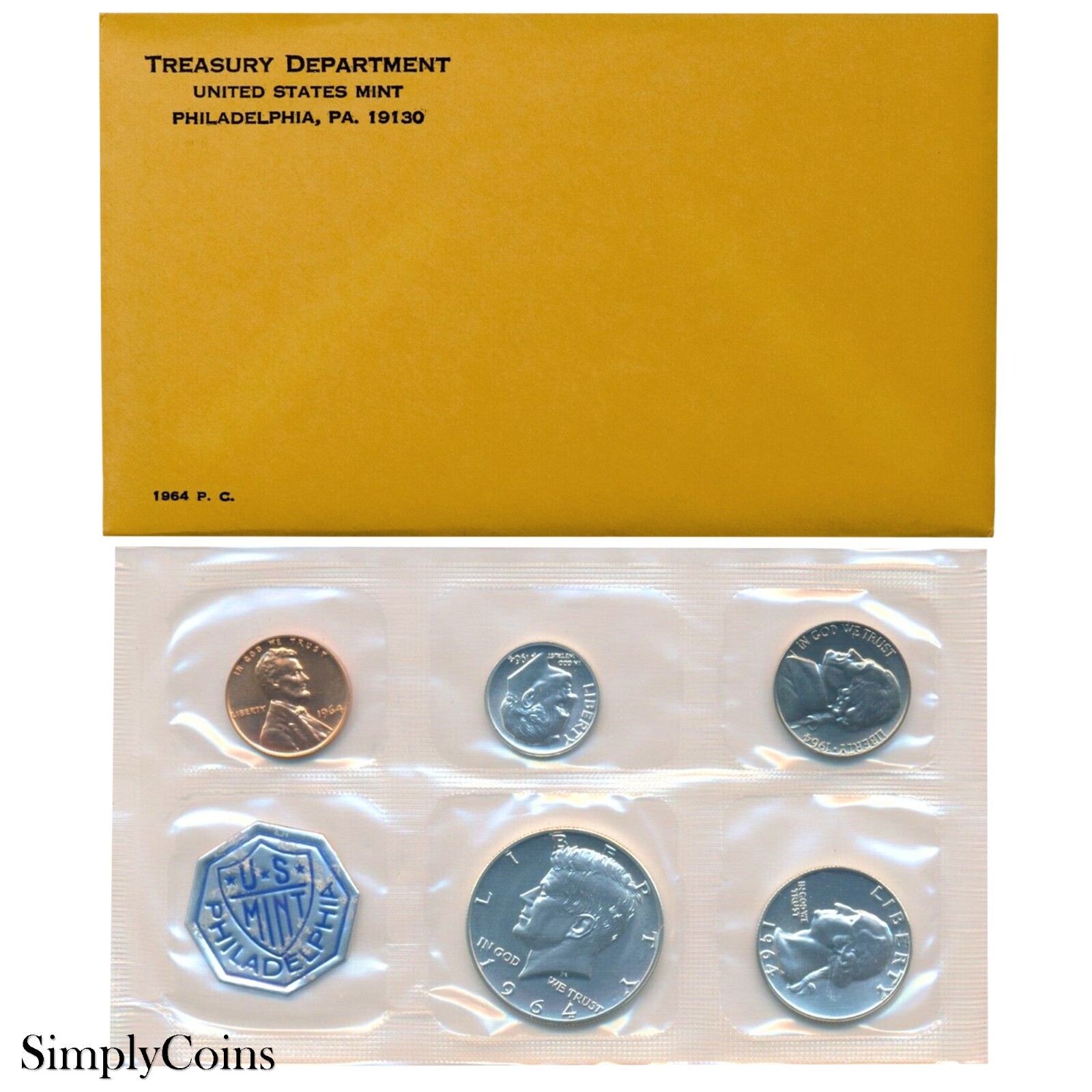 1964 Proof Set Silver Coins US Mint Coin Lot Original Envelope COA MQ