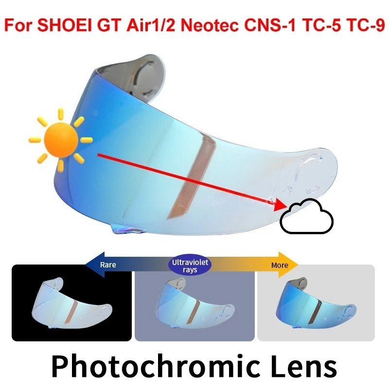 Photochromic Blue Visor For SHOEI GT Air 1 GT Air 2 Neotec 1 CNS-1 CNS1 TC-5/9