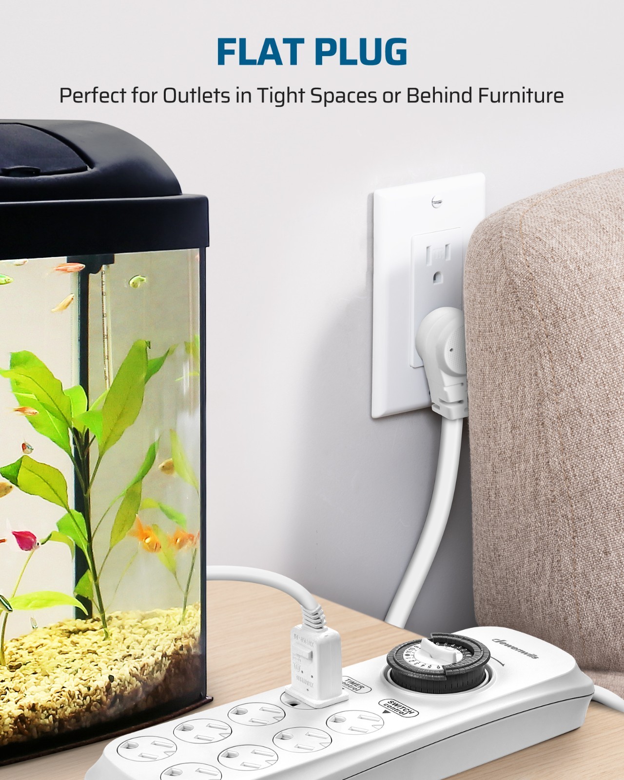DEWENWILS Mechanical Timer Power Strip with 8 Outlets, Flat Plug, 6ft Long Cord