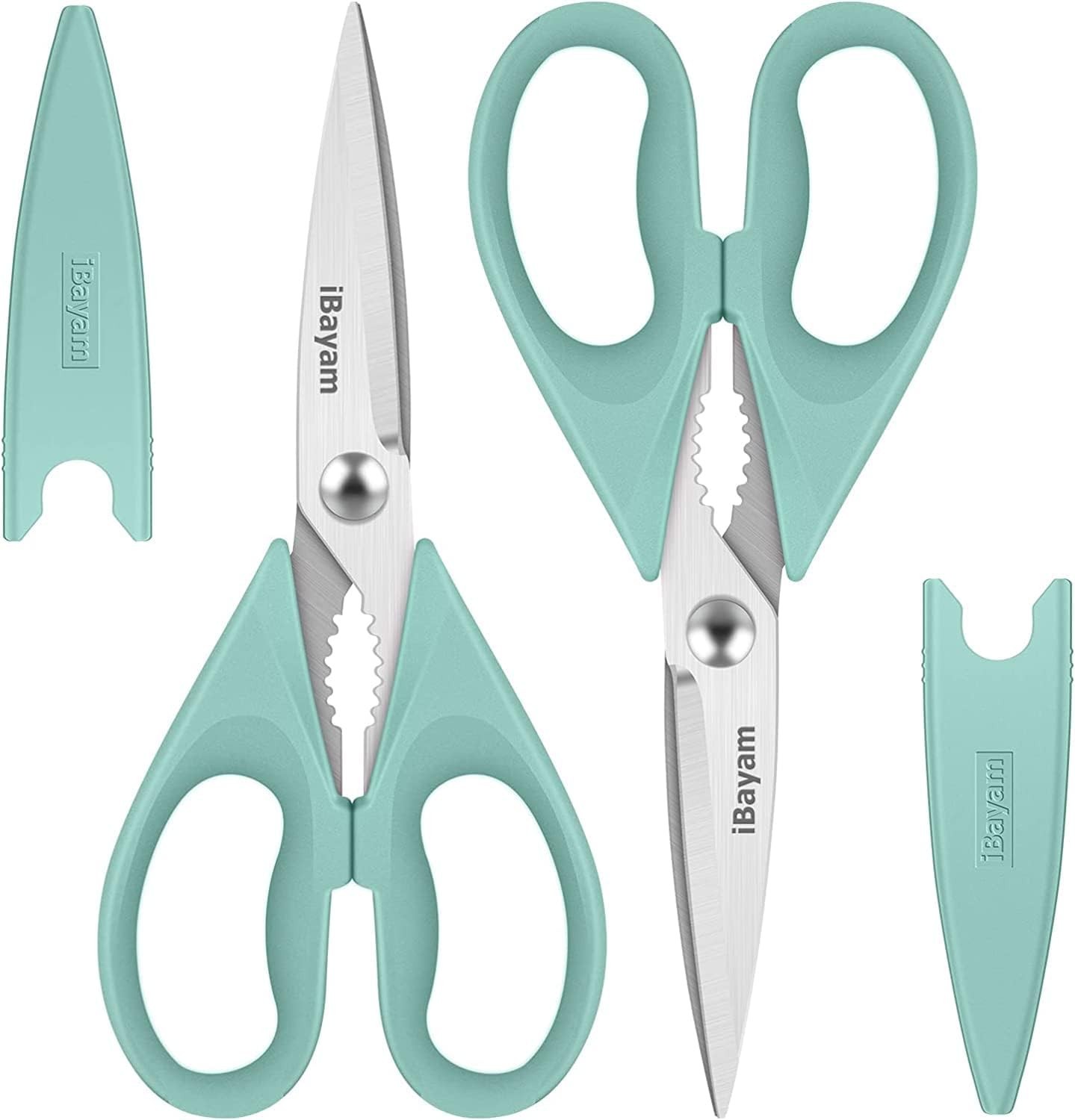 iBayam Kitchen Shears 2-Pack Heavy Duty Stainless Steel Food Scissors Aqua