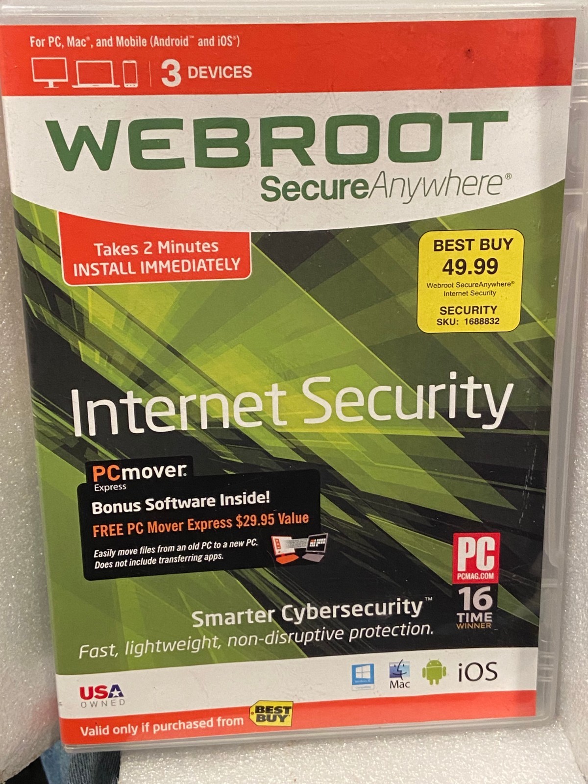 2015 Webroot Internet Security disc Windows, Mac, Android, Ios *Pre-Owned* t2