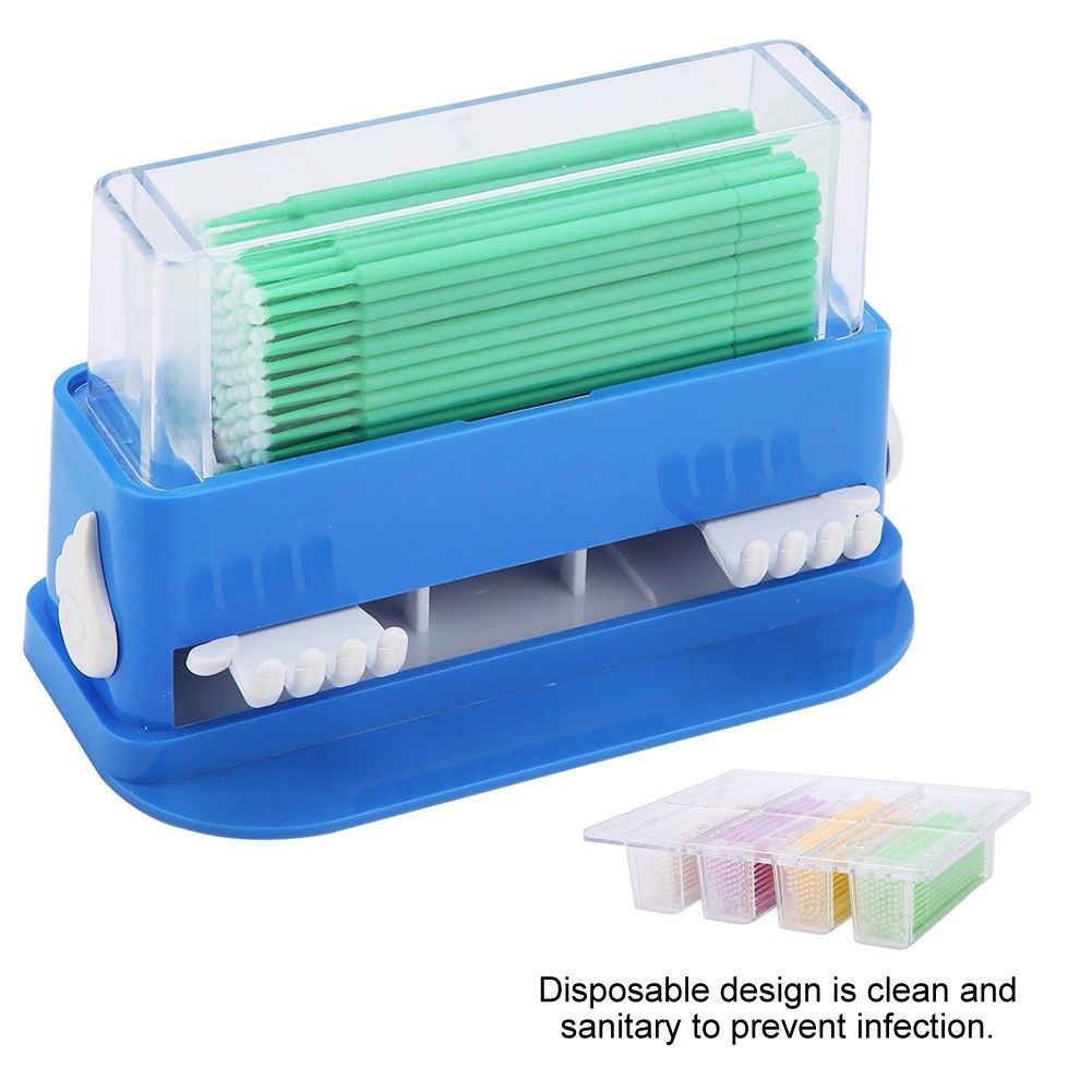 Dental Plastic Micro Brush Applicator Tip Bendable Sticks Dispenser 4 Container