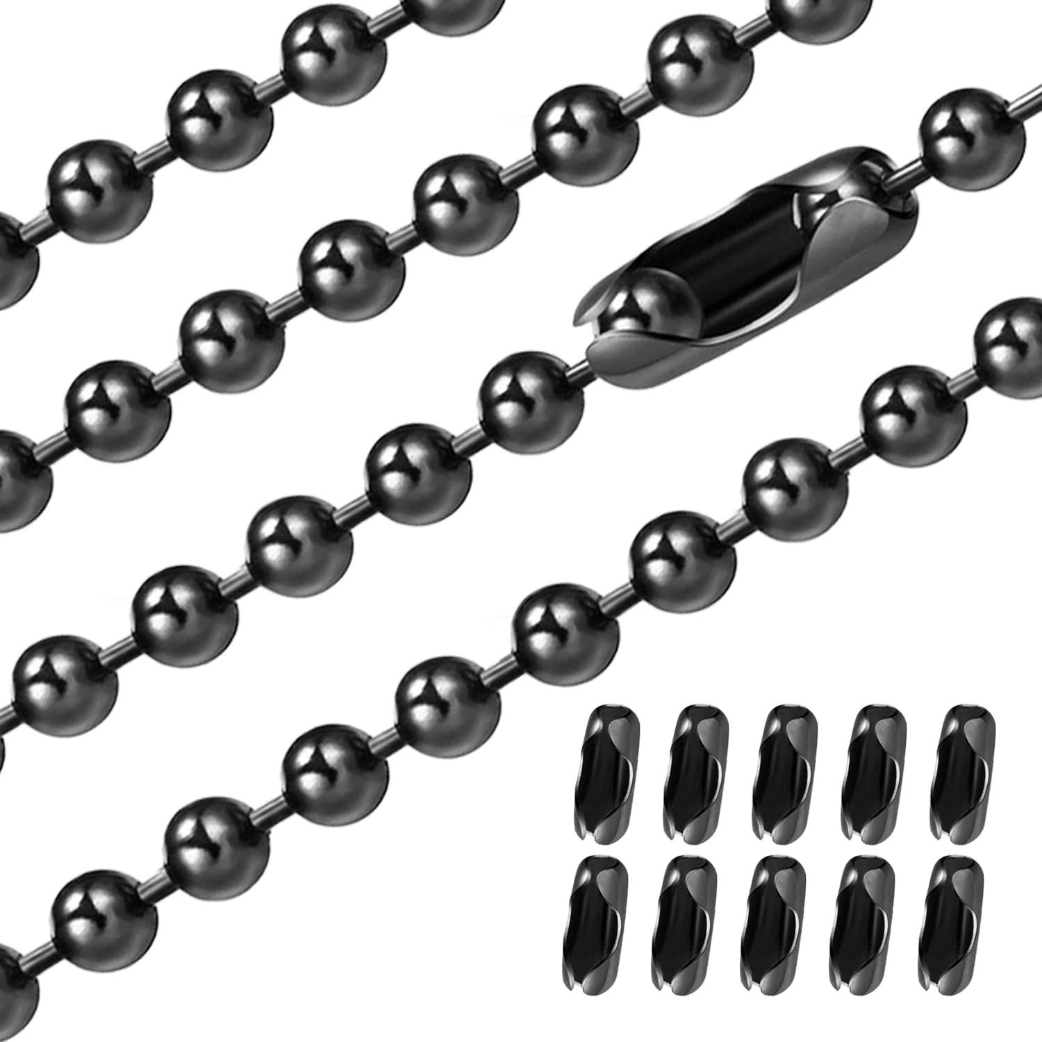 Black Ceiling Fan Pull Chain, 120" Extra Long Rust Proof 3mm Beaded Ball Ligh...