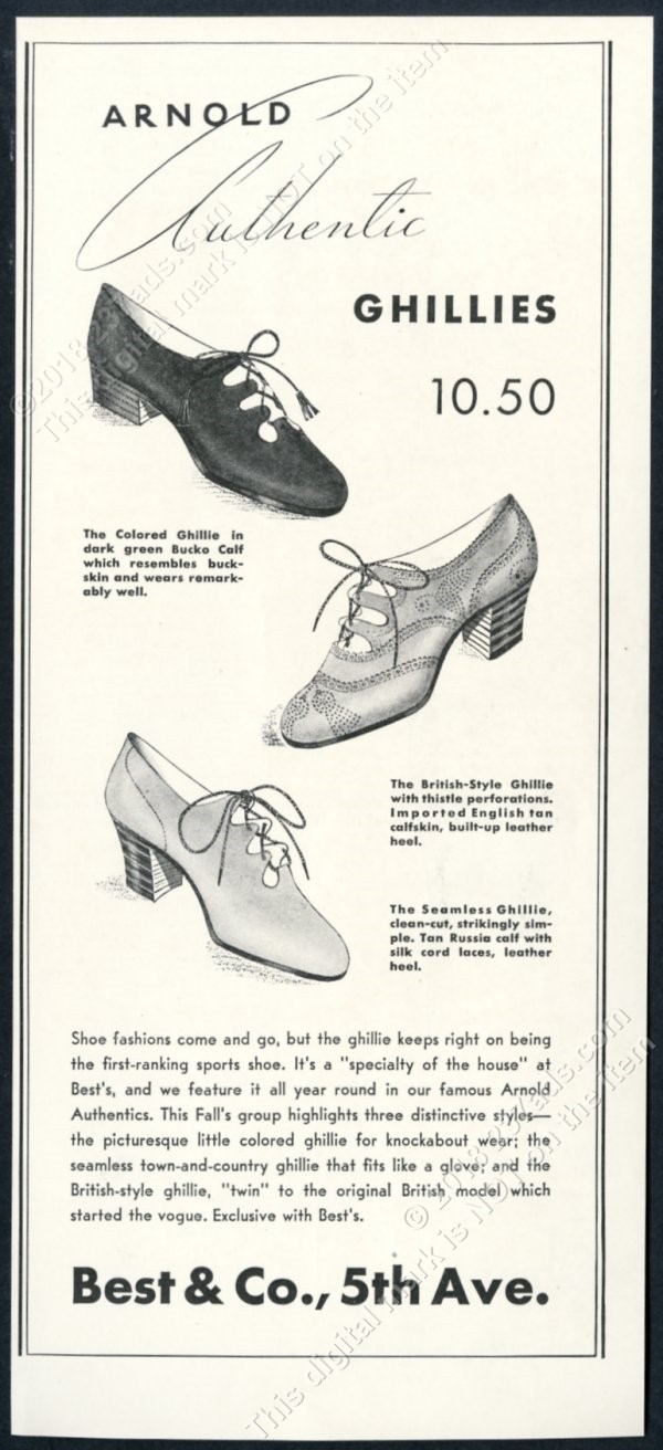 1934 Arnold Ghillie women's shoes 3 styles art Best & Co NYC vintage print ad