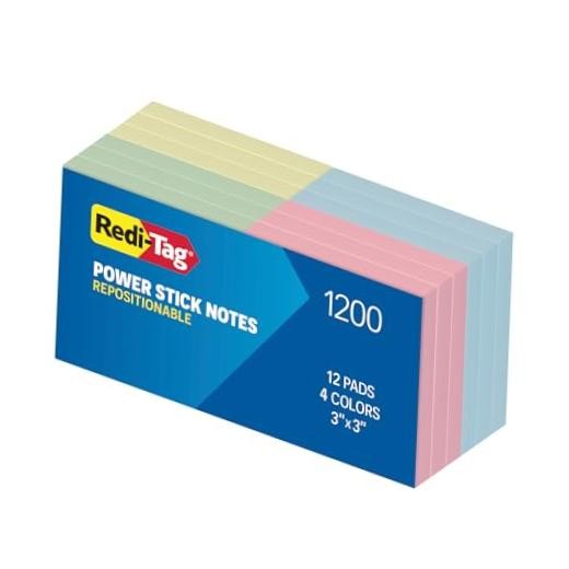 Power Stick Notes, 12 Sticky Note Pads, 3 x 3 inch, Sticky Notes for School,