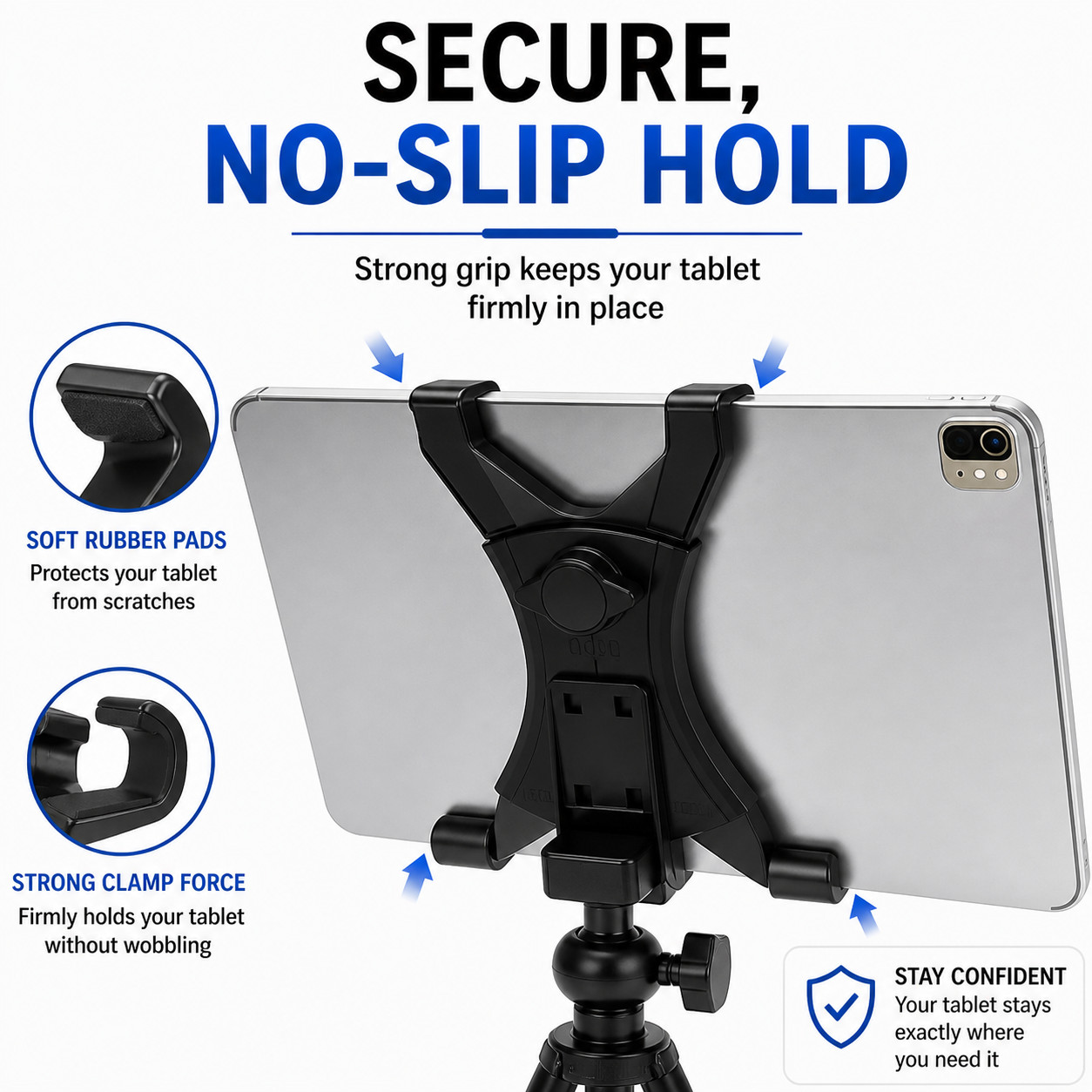 Tablet Tripod Mount Clamp Holder Bracket 1/4”Thread Adapter For 7-12" iPad Tab