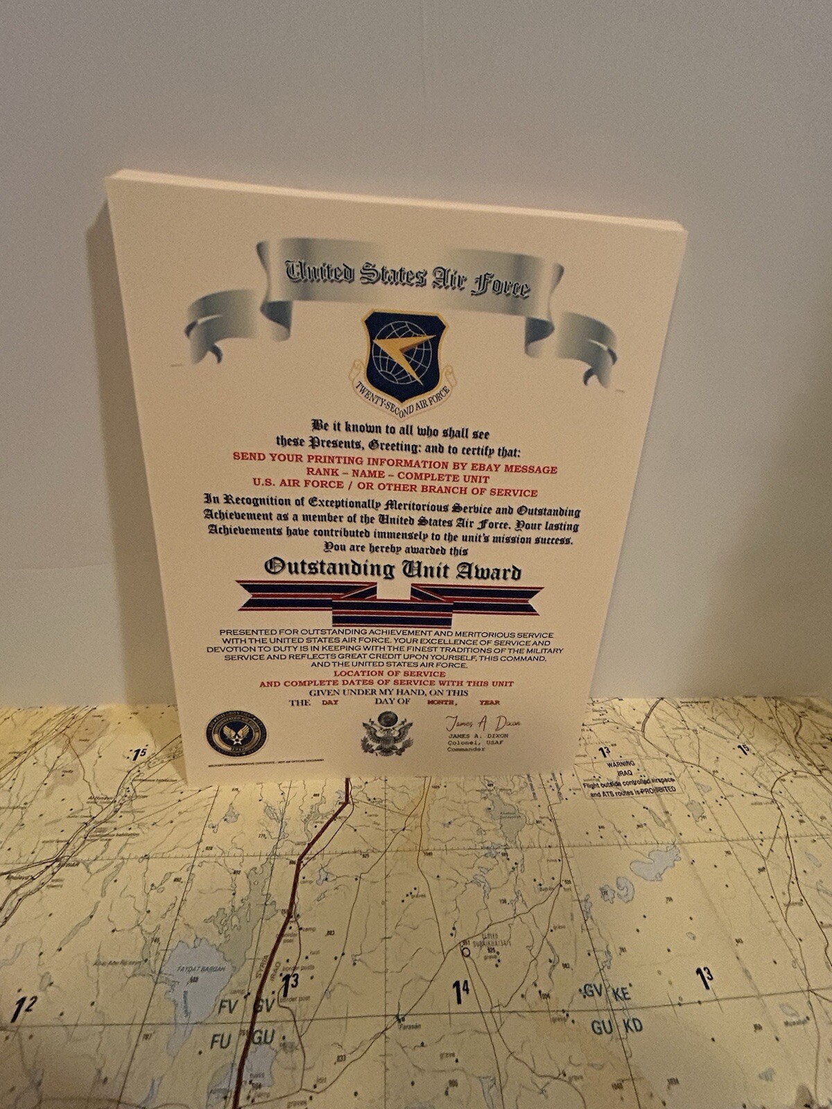 U.S. AIR FORCE / TWENTY-SECOND AIR FORCE - OUTSTANDING UNIT AWARD CERTIFICATE
