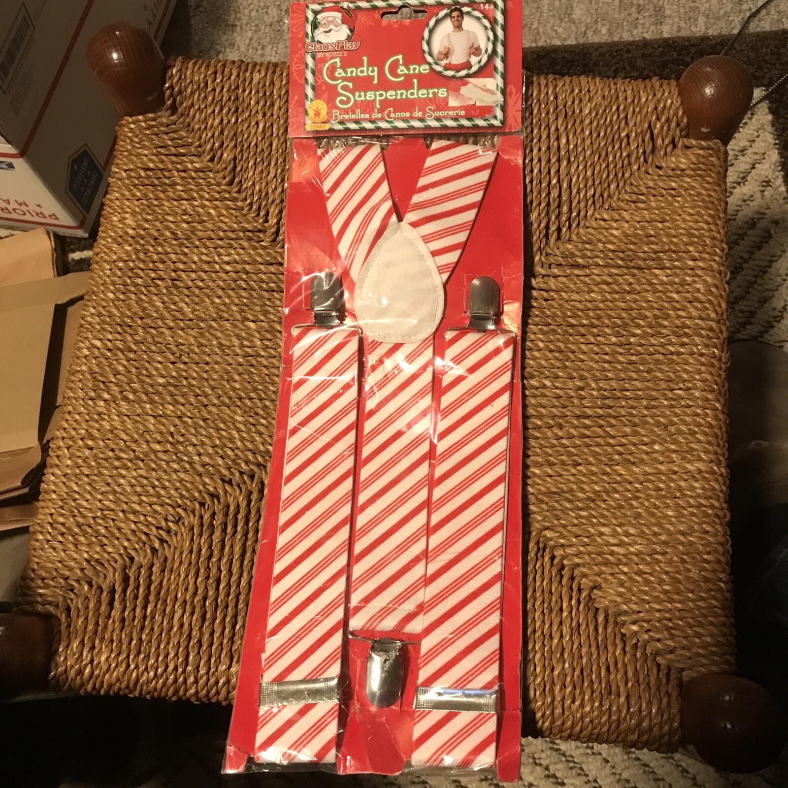 CANDY CANE SUSPENDERS Red White Stripes Adult Christmas Costume Clown Santa Elf