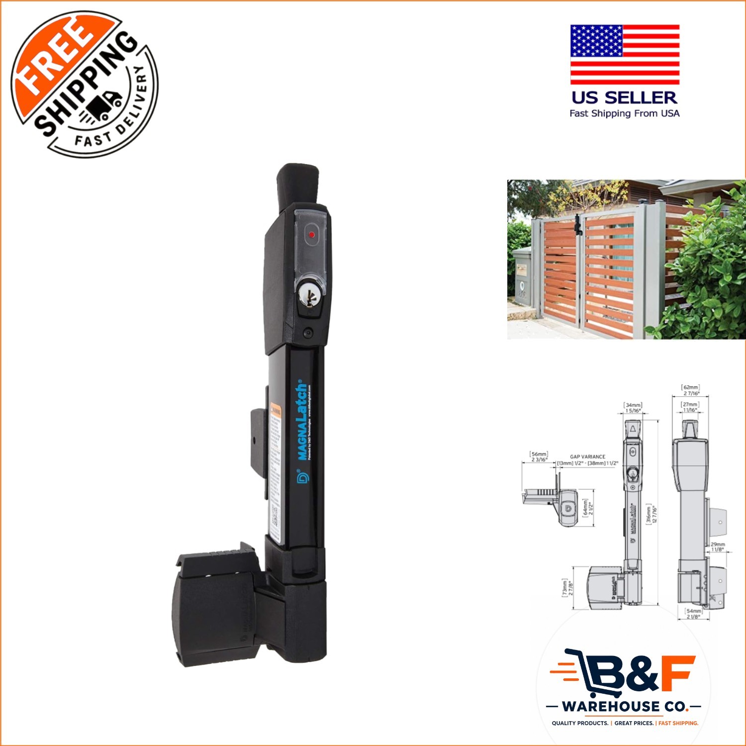 Weather-Sealed 12-Inch Magnetic Gate Latch - Child & Pet Safety, Low Maintenance