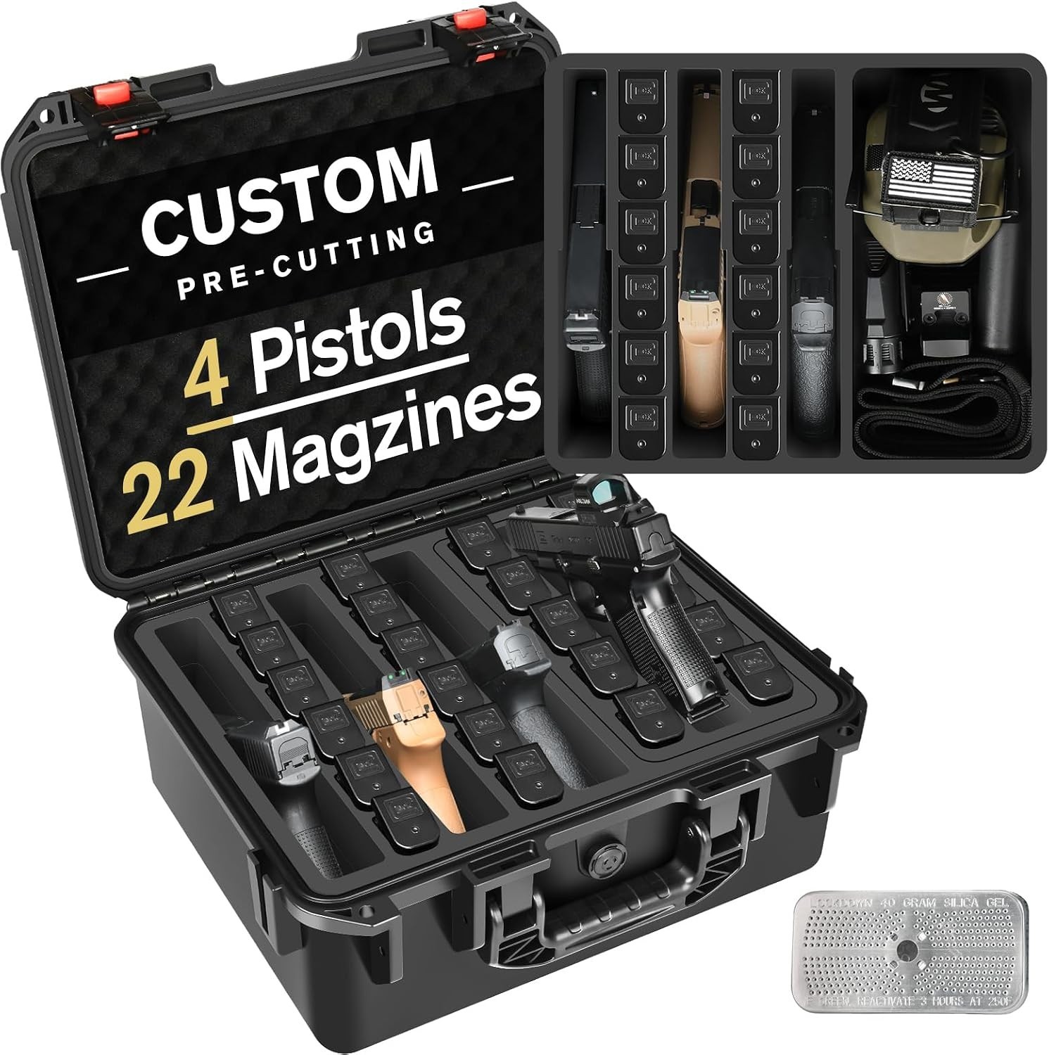 Pistol Gun Case for Multi Handguns - Hold Multiple Pistols & Magazines, Pre-cut