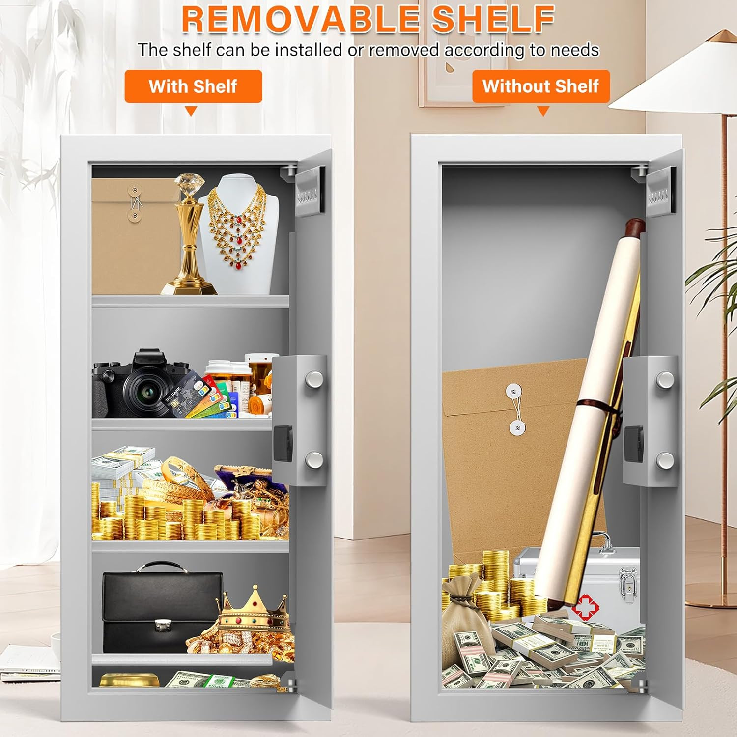 Fireproof In-Wall Safe with Combination Lock & 3 Shelves for Jewelry & Documents