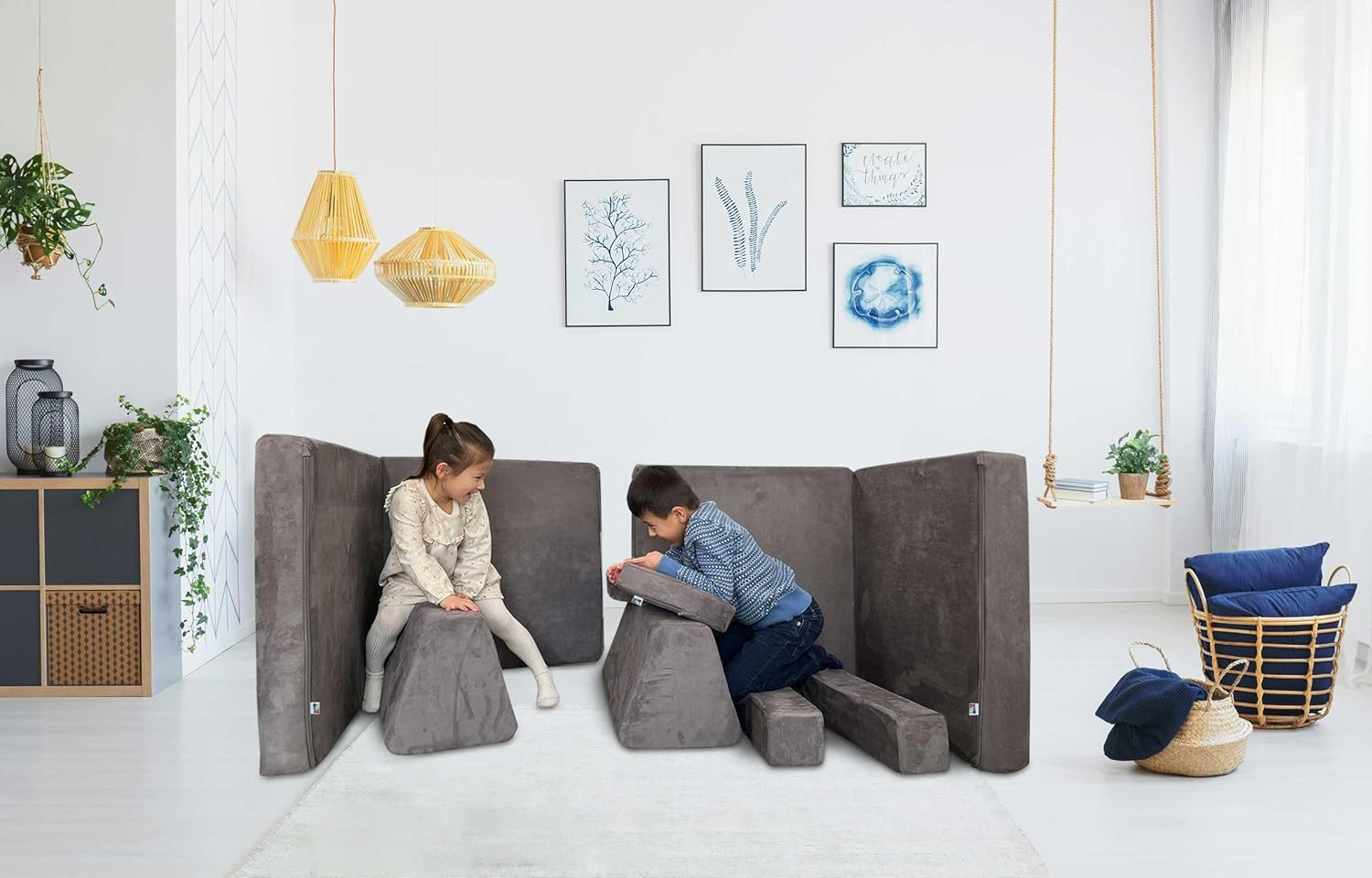 10 Piece Soft Modular Kids Play Couch for Boys and Girls ｜ Child Sectional Fort