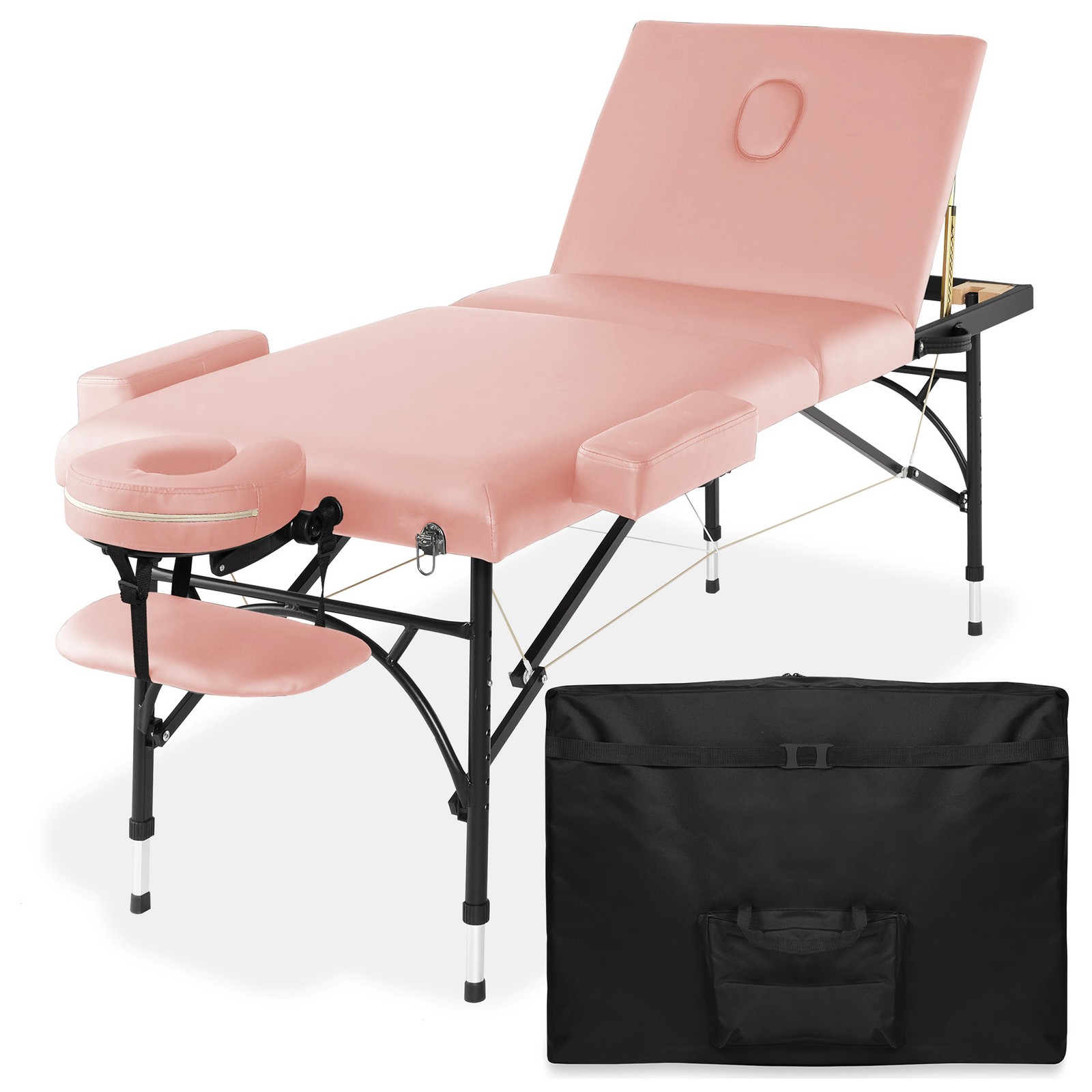 Portable Massage Table - Aluminum Tri-Fold Legs and Carrying Case - Pink