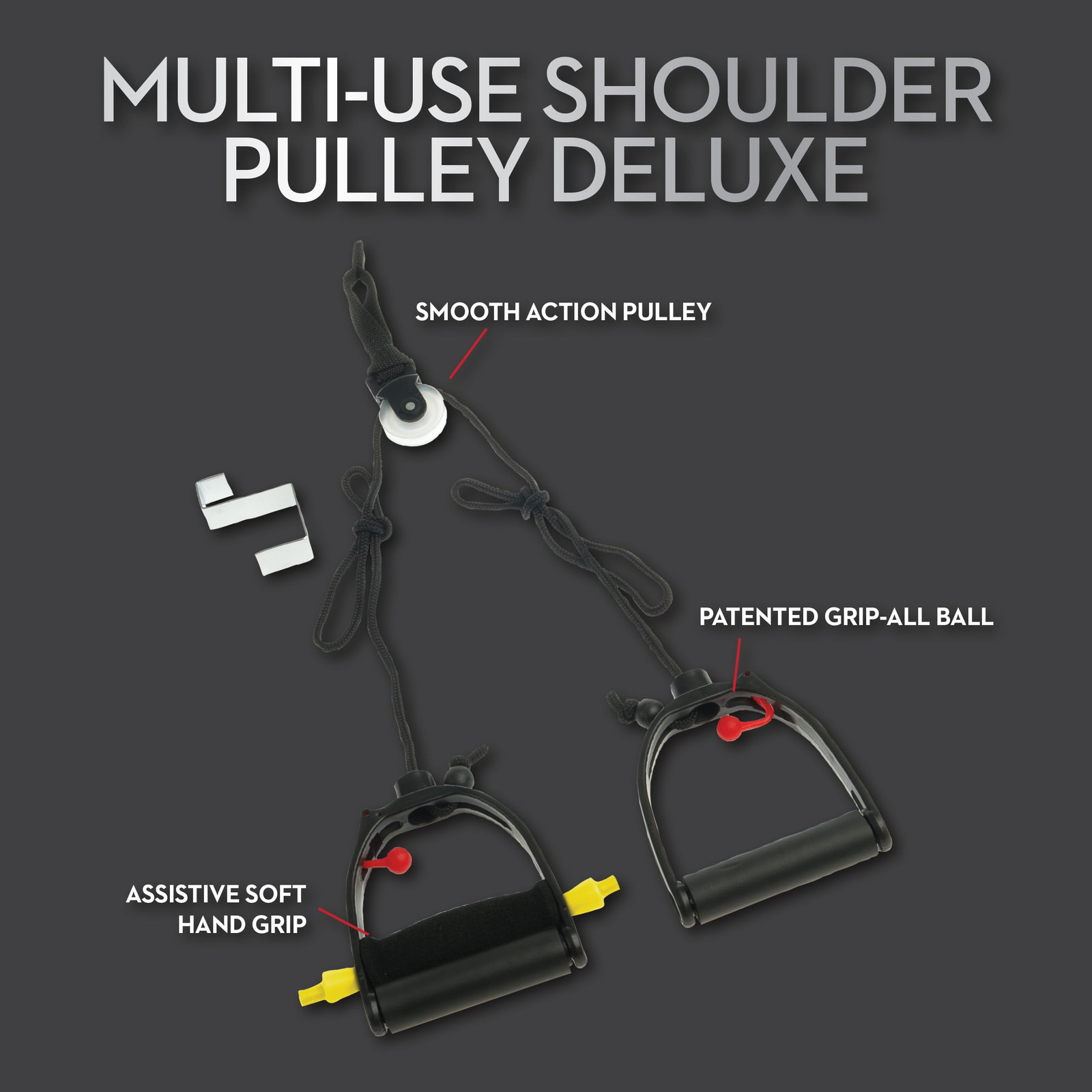 Multi-Use Shoulder Pulley, Black, Deluxe, With Metal Bracket Door Attachment