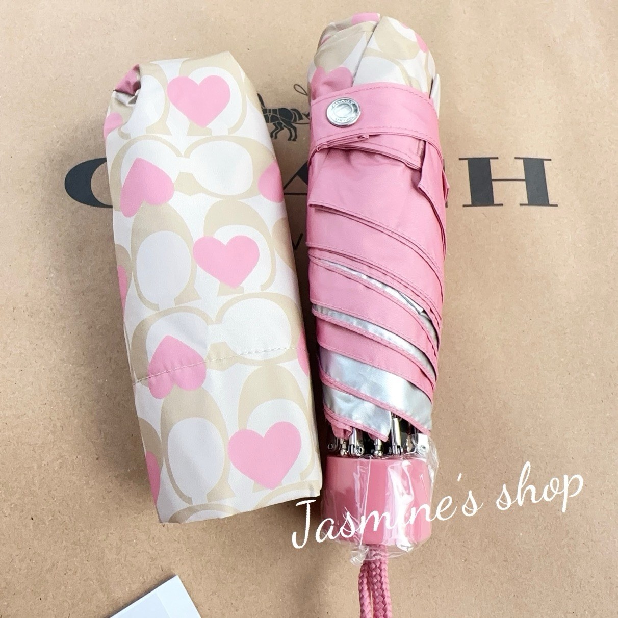 NWT coach Mini Umbrella In Signature Heart Print CP499