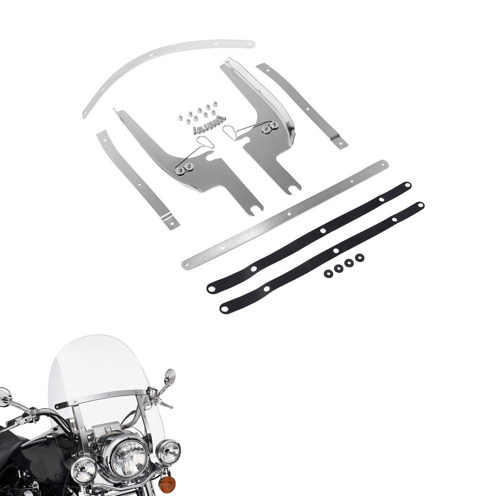 Chrome Windshield Windscreen Bracket Kit Fit For Harley Road King 1994-2025 2018