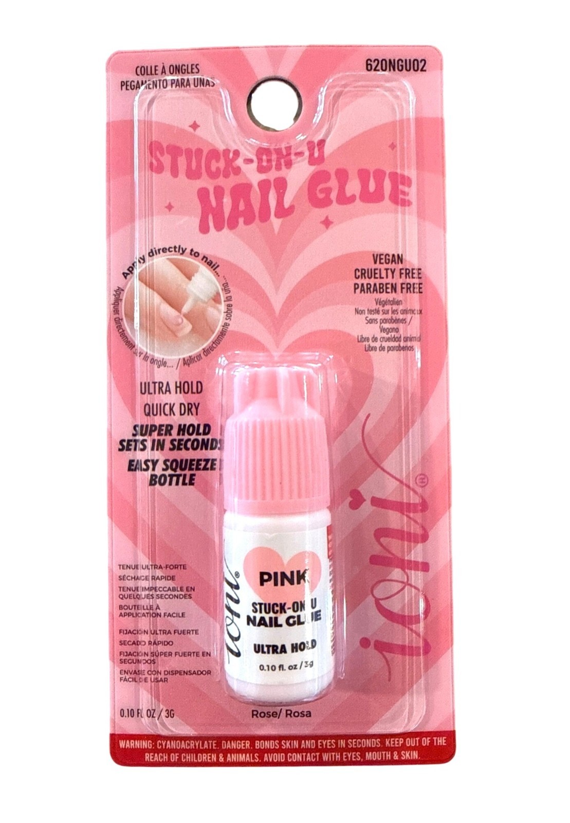 .10oz Ioni Stuck-On-U Nail Glue PINK Ultra Hold Quick Dry Cruelty & Paraben Free
