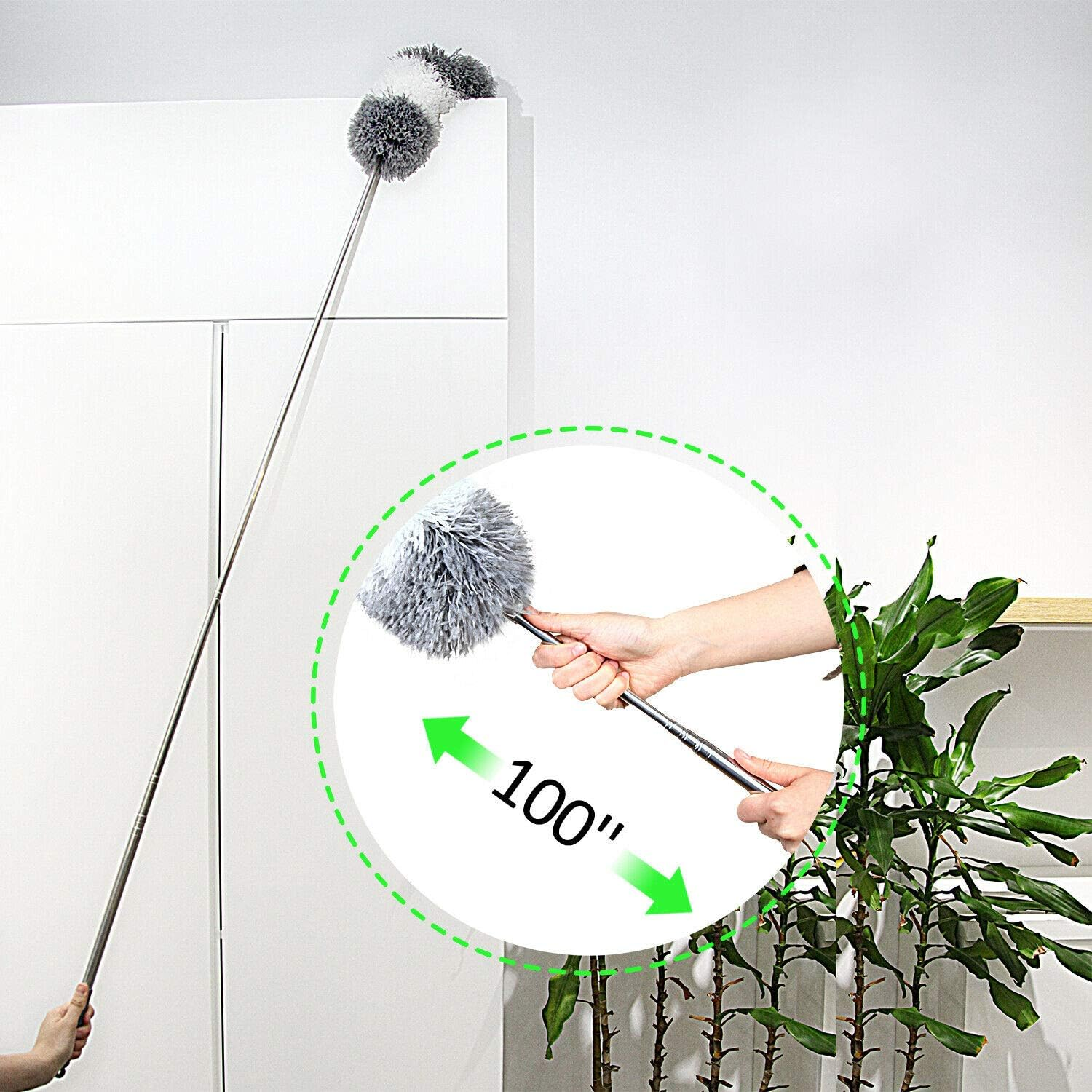 Microfiber Feather Duster with Extendable Pole Bendable Head Ceiling Cleaning