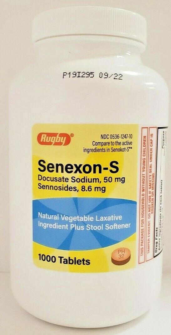Rugby Senexon S Senna & Dousate Sodium 1000ct (Generic Senokot S) -Exp 08-2028