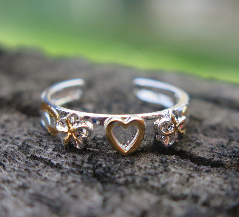 Hawaiian 925K Sterling Silver Plumeria Heart See Through Toe Ring 6mm TR1235
