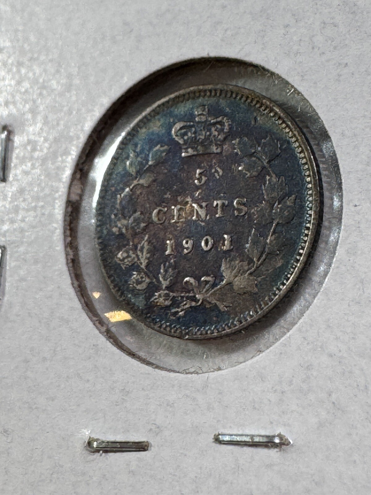 1901 Canada 5 Cents Silver Coin Damaged Toned