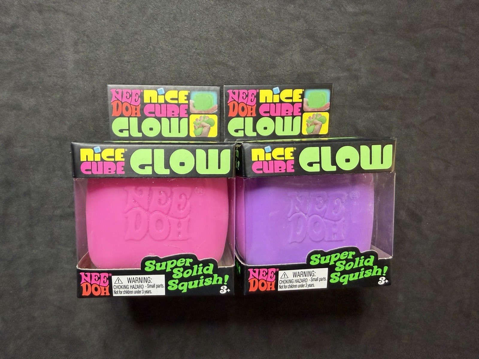 Nee Doh Nice Cube Pink & Purple Glow In Dark Squishy Stress Toy Squish New