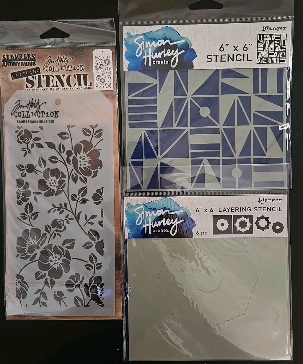 Stampers Anonymous Tim Holtz Layering Stencil Floral + 2 Xtra Ranger Stencils!