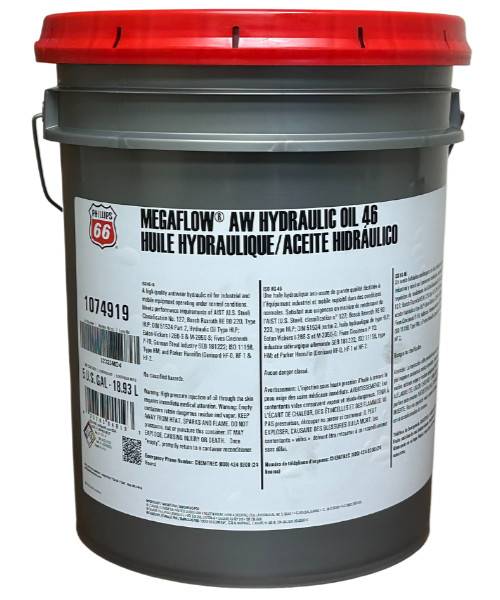 Phillips 66 Megaflow AW 46 Hydraulic Oil; 5 gallon pail; R&O compatible