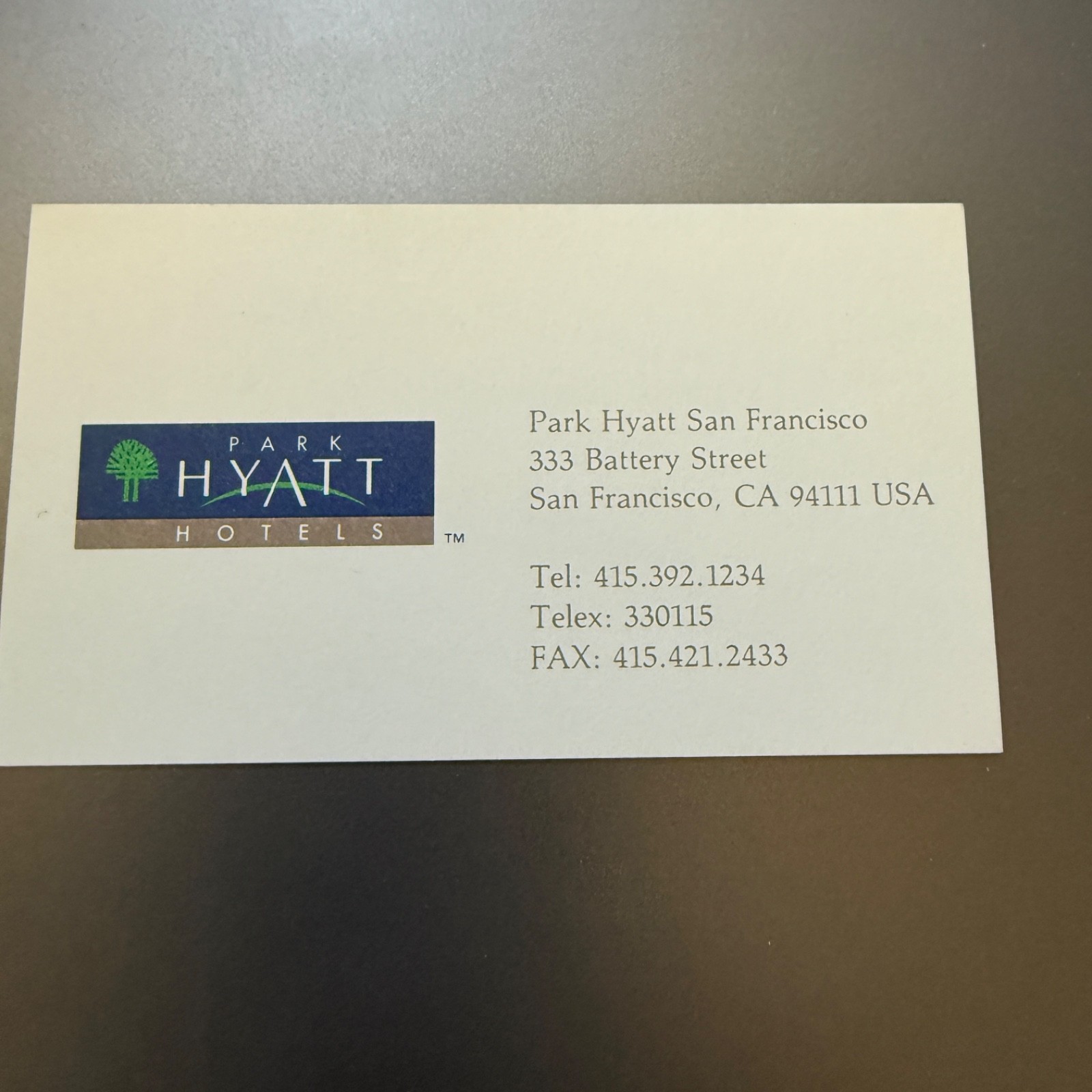 Park Hyatt San Francisco business card