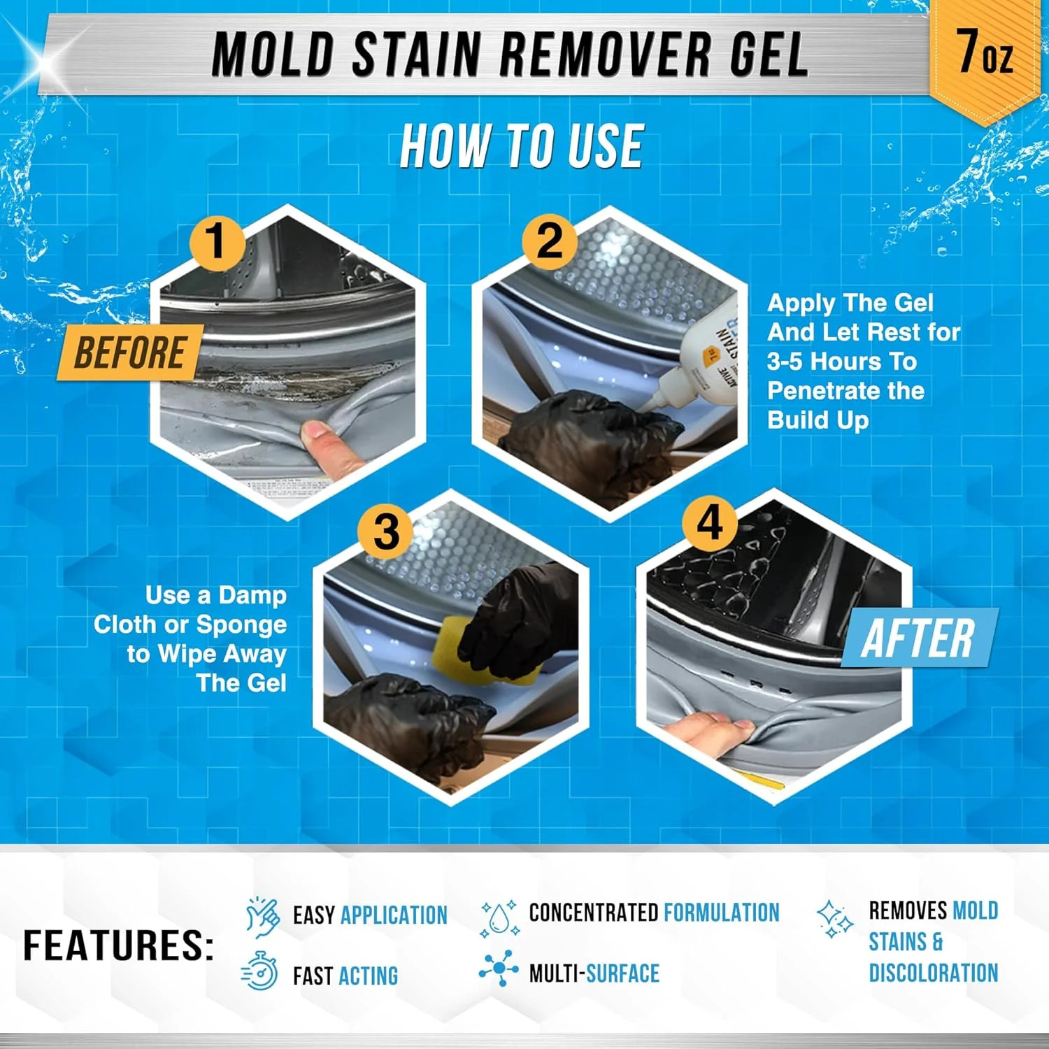 ACTIVE Mold Stain Remover Gel Cleaner Heavy Duty Stain Cleaner for Front Loader